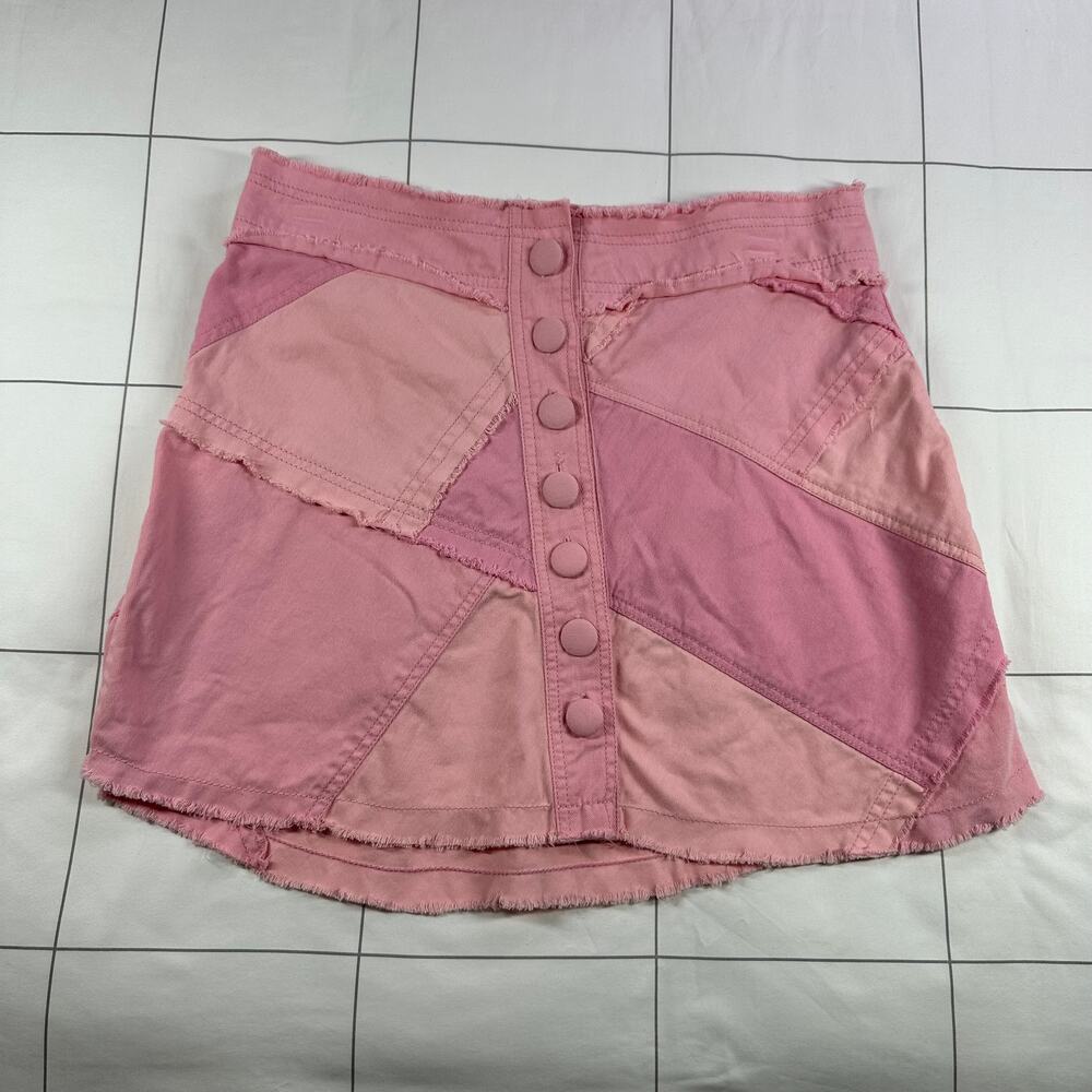 LoveShackFancy Cayde Skirt Womens 6 Pink Mini Raw Edge Cotton Colorblock Patch - Picture 3 of 10